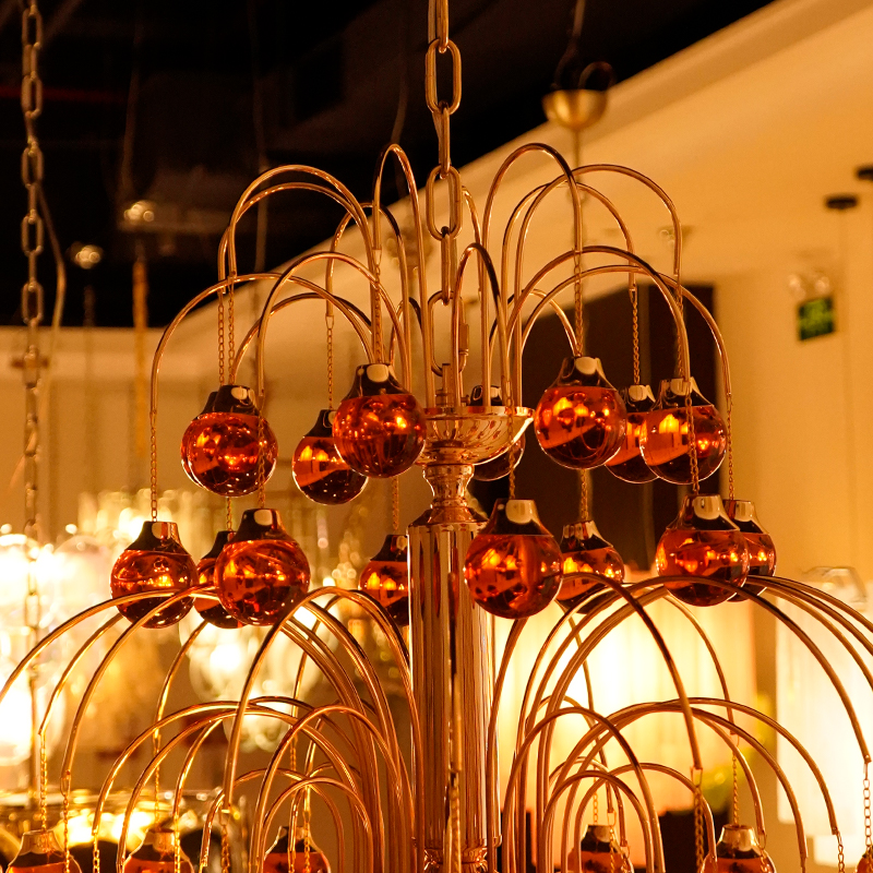 Amber glass ball pendant light