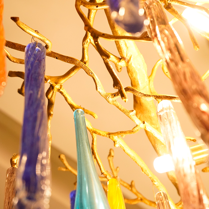 Brass branch crystal raindrop chandelier