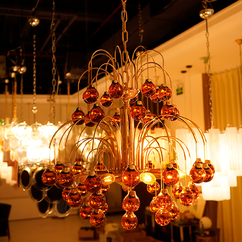 Amber glass ball pendant light