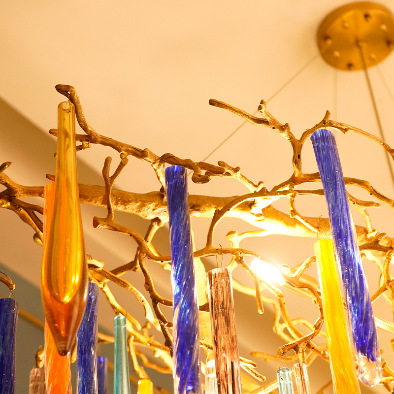 Brass branch crystal raindrop chandelier