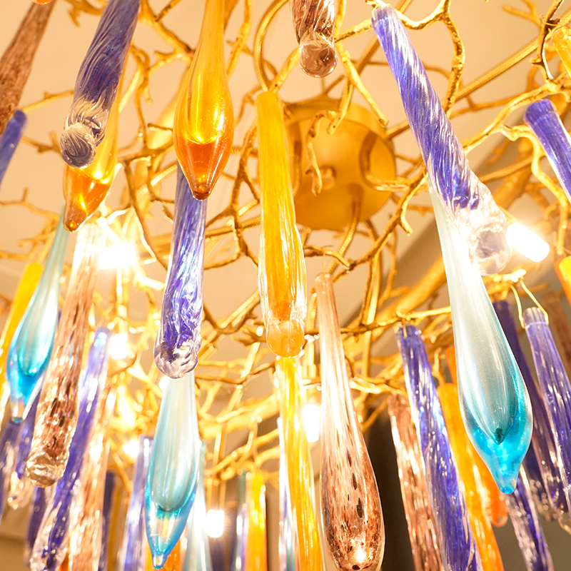 Brass branch crystal raindrop chandelier