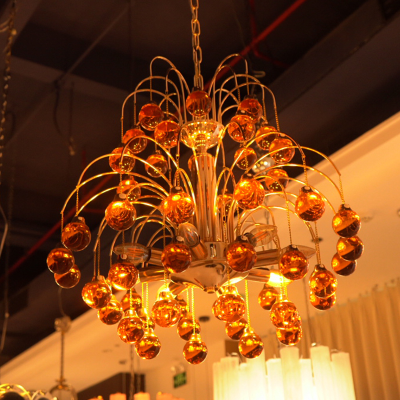 Amber glass ball pendant light
