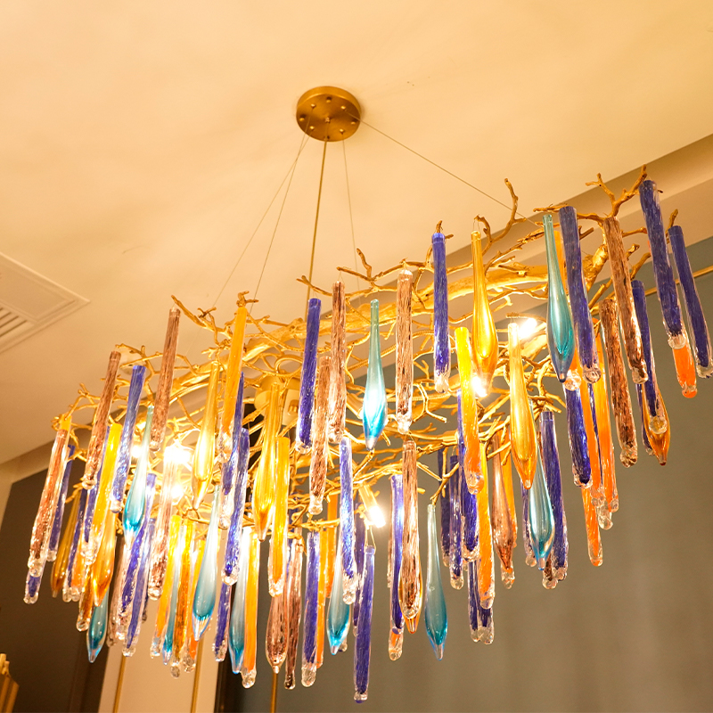 Brass branch crystal raindrop chandelier