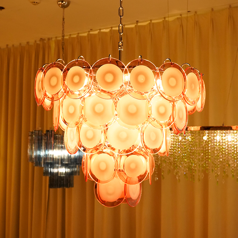 Red glass disc murano glass chandelier