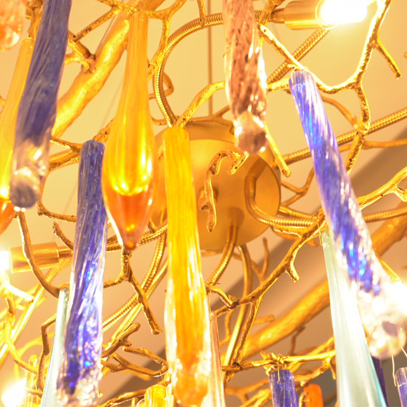 Brass branch crystal raindrop chandelier