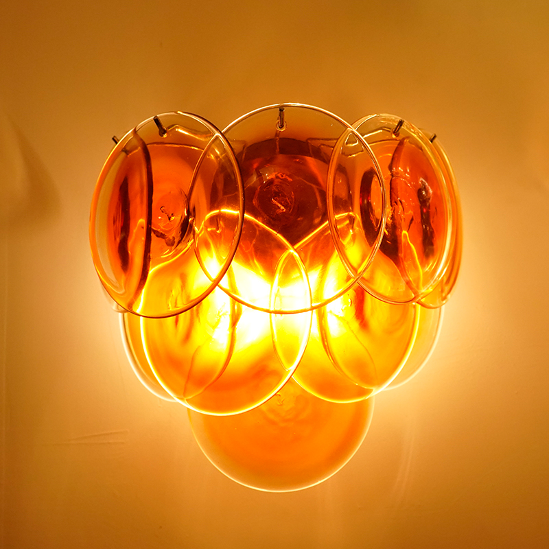 Amber Murano Glass Disc Wall Lamp 