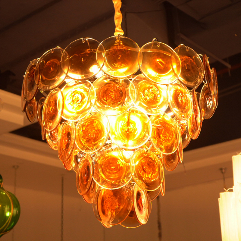 Amber glass disc chandelier