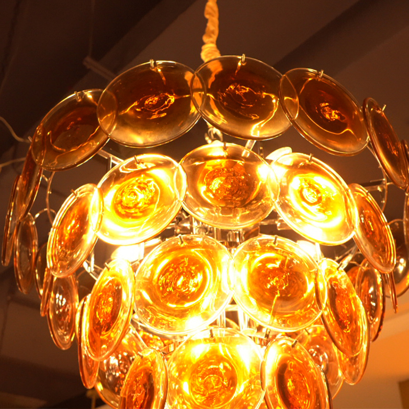 Amber glass disc chandelier
