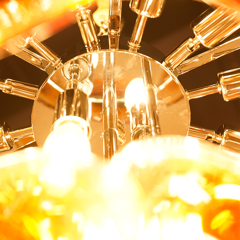 Amber glass disc chandelier