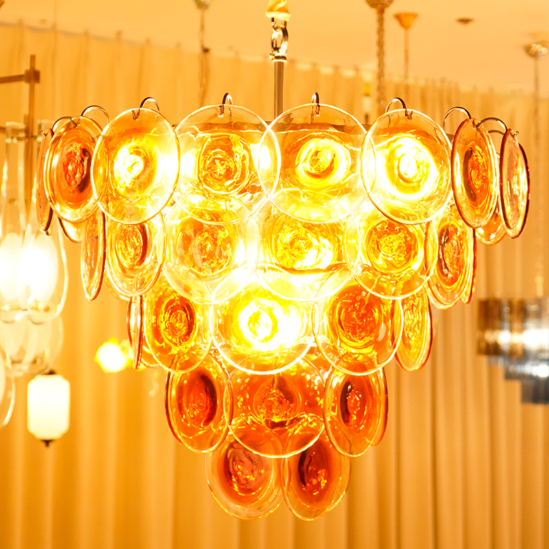 Amber glass disc chandelier