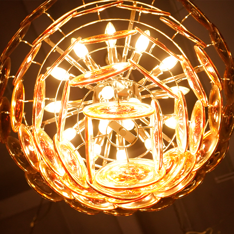 Amber glass disc chandelier