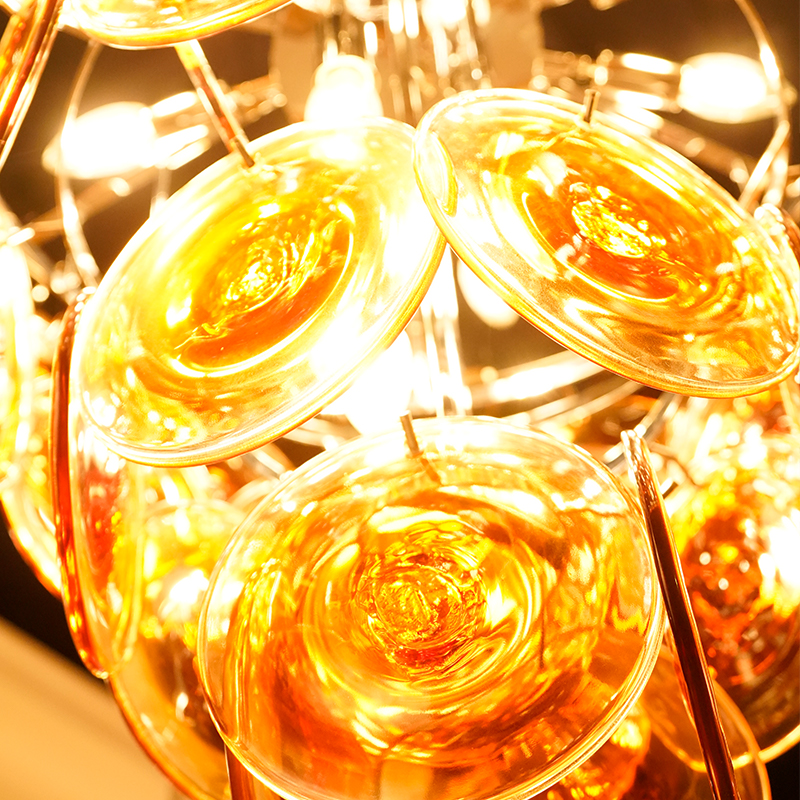 Amber glass disc chandelier