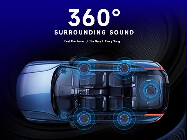 10" 1200W Ultra-thin Subwoofer with Blue Ambient Light Car Subwoofer and Built-in Amplifier, Enhanced Bass Independent Control, Powered Subwoofer Cast Aluminum Material, Suitable for Truck/SUV/Jeep