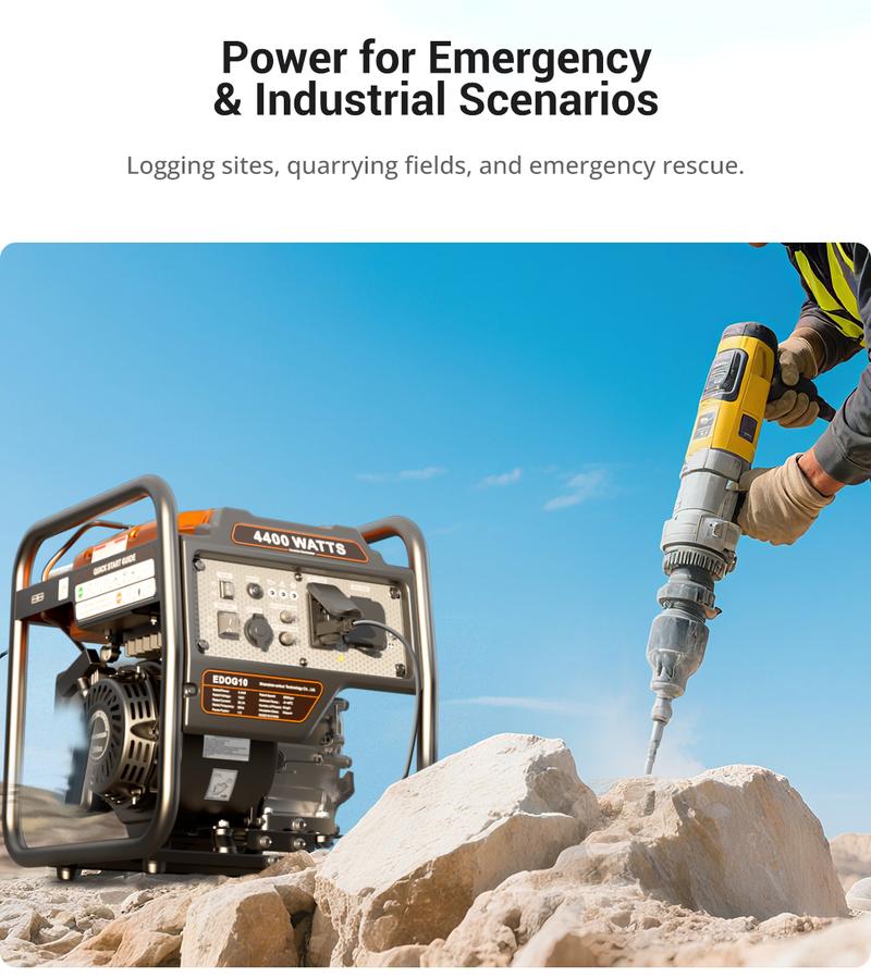 (Ships Within 24H) Efurden 4400 Watts Off-Grid Portable Generator Outdoor Power Equipment, Open Frame Inverter Generator with ECO Mode, Gas Powered, Quiet Operation, Emergency Home Backup, RV Ready