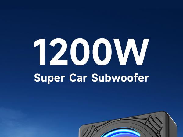 10" 1200W Ultra-thin Subwoofer with Blue Ambient Light Car Subwoofer and Built-in Amplifier, Enhanced Bass Independent Control, Powered Subwoofer Cast Aluminum Material, Suitable for Truck/SUV/Jeep