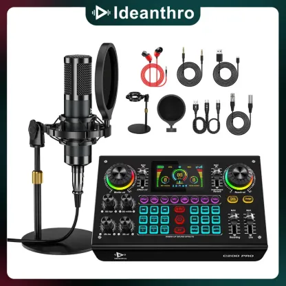 Kit de tarjeta de sonido Ideanthro C200 PRO-P15 | Procesador digital de señal (DSP) de doble núcleo | Mezclador de audio con conectividad para micrófono y auriculares | Cambiador de tono y voz ajustable | Equipo de streaming para PC y dispositivos móviles
