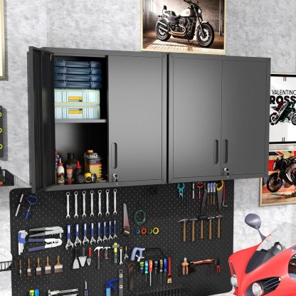 BIZOEIRON - clóset de almacenamiento de metal con ruedas, clóset de cochera con 1 puerta y 4 cajones, almacenamiento de herramientas rodantes, requiere montaje, color negro