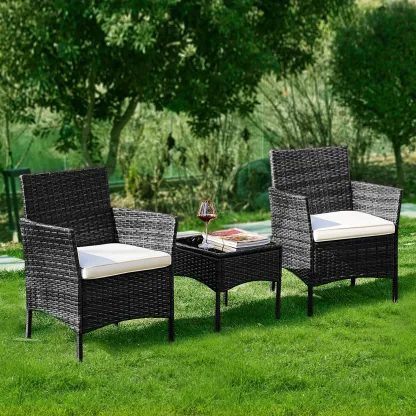 【Ofertas para ti】 Juego de muebles de patio de 3 o 4 piezas, muebles de exterior de ratán sintético (PE) con mesa de centro y cojines lavables; conjunto compacto tipo bistró ideal para balcones, jardines y zonas de piscina.