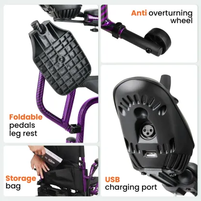 Sillas de ruedas eléctricas para adultos, plegables, con motor dual de 360 ​​W y autonomía de 24 km, velocidad máxima de 6,4 km/h y capacidad de carga de 128 kg.