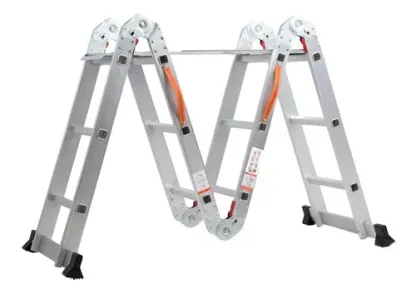 Escalera De Aluminio Multiposiciones Plegable KMEM35 Kingsman De 3.5 Metros Con 12 Peldaños Y Charolas Tipo Tijera Andamio Para 150 kg