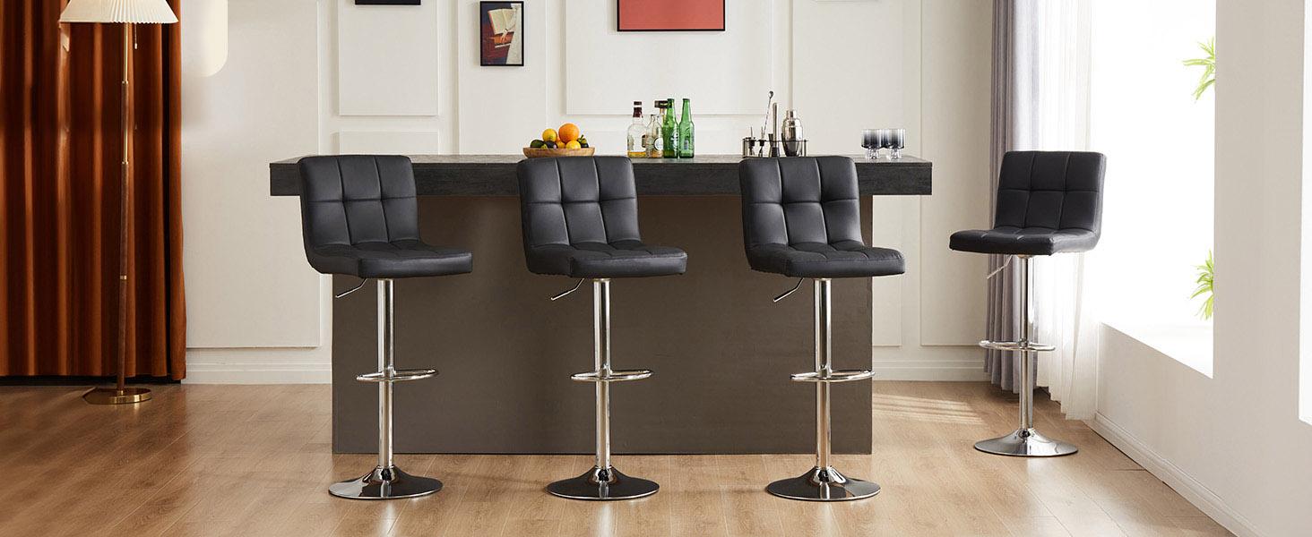 【Summer Sale】 Sweetcrispy S-Adjustable Height Barstools - PU Leather Swivel Chairs with Hydraulic Lift, Thick Seat Cushions, Backrests, Steel Frame, Home Decor Kitchen Counter Height Furniture