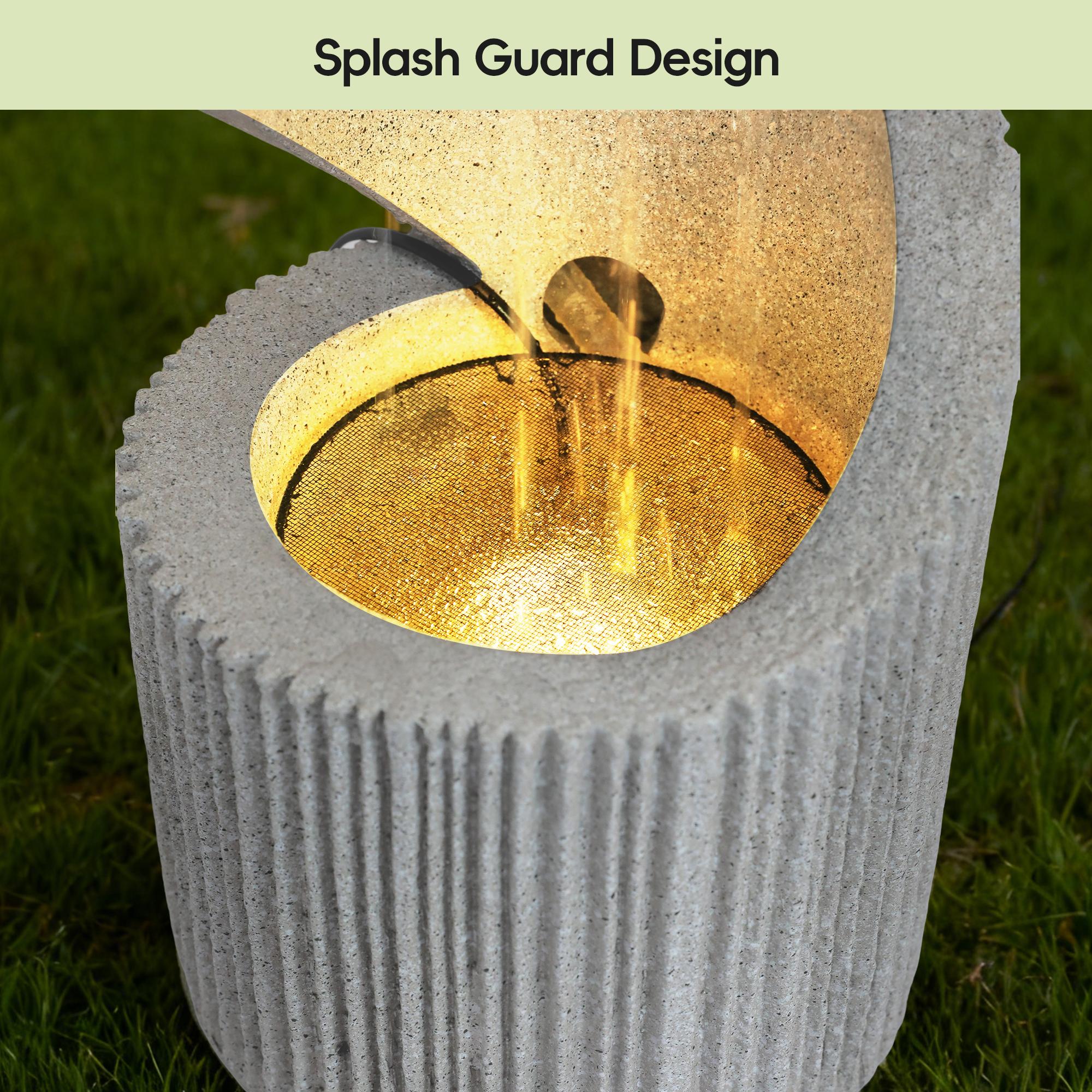 SOLVYA Modern Spiral Column Waterfall Fountain with LED for Garden Patio Decor
