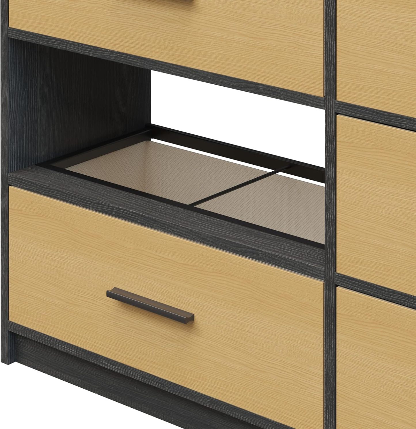 MU:4LIFE Cómoda Elegancia De 6 Cajones, Almacenamiento para Hogar Y Oficina, Organizador Cajonera De Estructura Madera y Cajones De Tela No Tejida y Cubiertas De MDF (Negro y Madera, 6 Cajones)