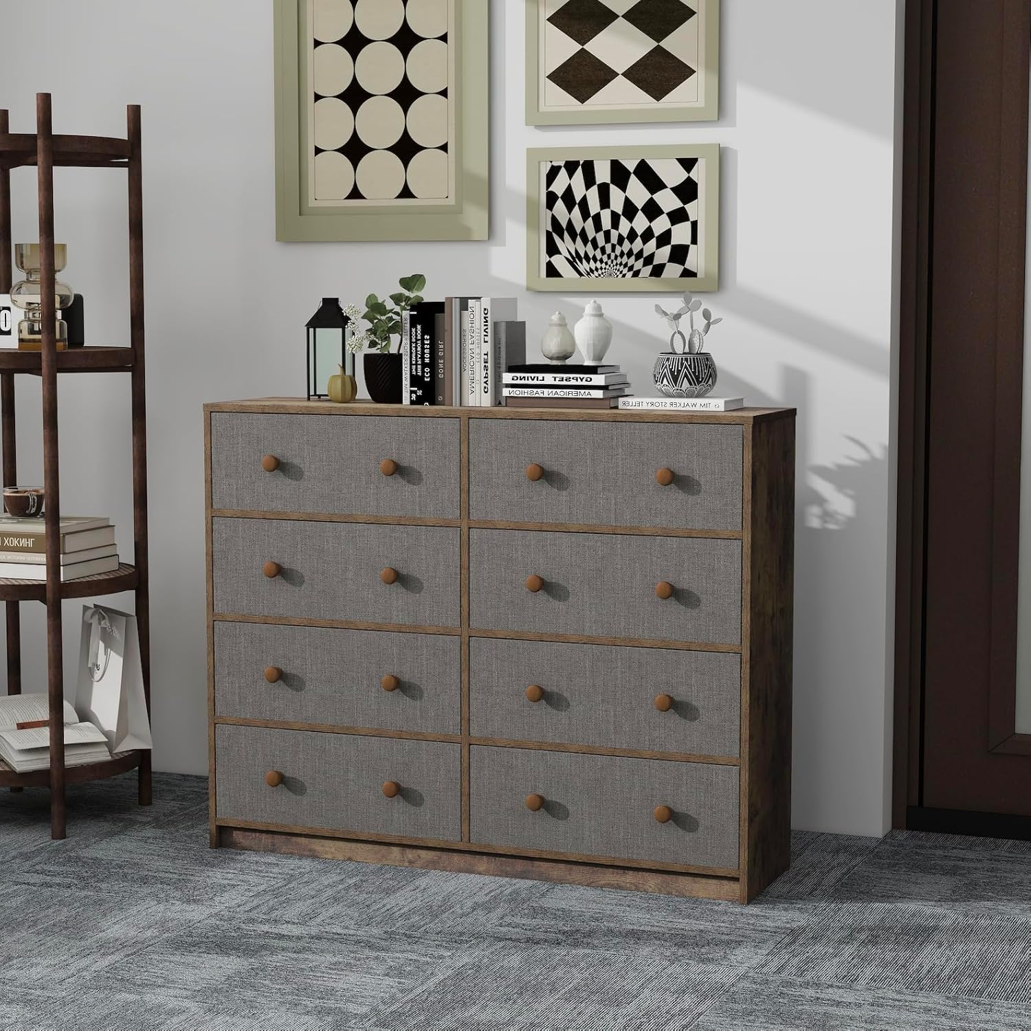 MU:4LIFE Cómoda Elegancia De 6 Cajones, Almacenamiento para Hogar Y Oficina, Organizador Cajonera De Estructura Madera y Cajones De Tela No Tejida y Cubiertas De MDF (Negro y Madera, 6 Cajones)