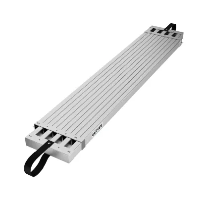 Plataforma de andamio telescópica de 6 a 9 pies, plataforma de trabajo ajustable de aluminio con superficie antideslizante y correas de seguridad, plataforma de escalera resistente para proyectos de construcción y del hogar.