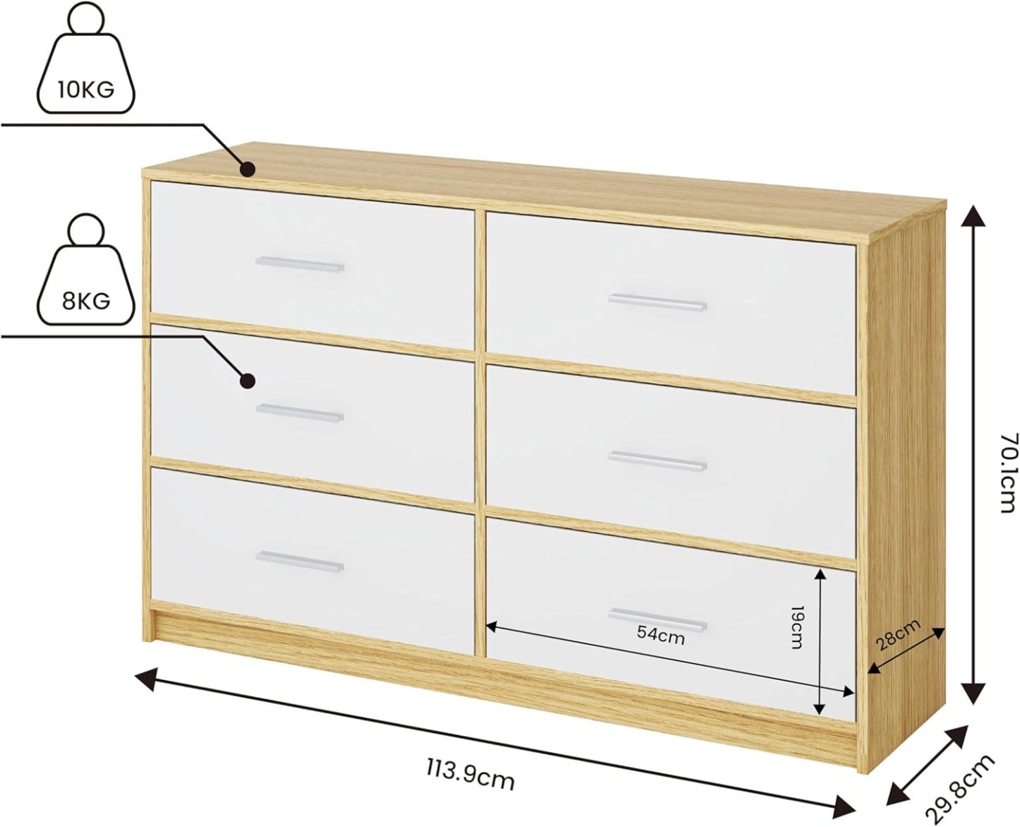 MU:4LIFE Cómoda Elegancia De 6 Cajones, Almacenamiento para Hogar Y Oficina, Organizador Cajonera De Estructura Madera y Cajones De Tela No Tejida y Cubiertas De MDF (Negro y Madera, 6 Cajones)