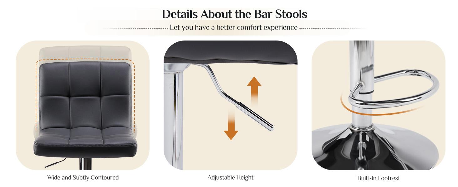 【Summer Sale】 Sweetcrispy S-Adjustable Height Barstools - PU Leather Swivel Chairs with Hydraulic Lift, Thick Seat Cushions, Backrests, Steel Frame, Home Decor Kitchen Counter Height Furniture