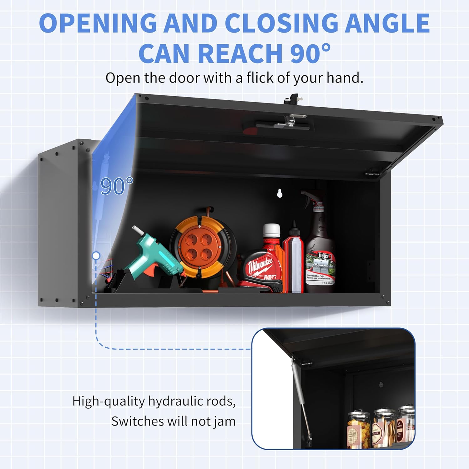 BIZOEIRON - clóset de almacenamiento de metal con ruedas, clóset de cochera con 1 puerta y 4 cajones, almacenamiento de herramientas rodantes, requiere montaje, color negro