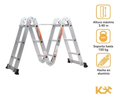 Escalera De Aluminio Multiposiciones Plegable KMEM35 Kingsman De 3.5 Metros Con 12 Peldaños Y Charolas Tipo Tijera Andamio Para 150 kg