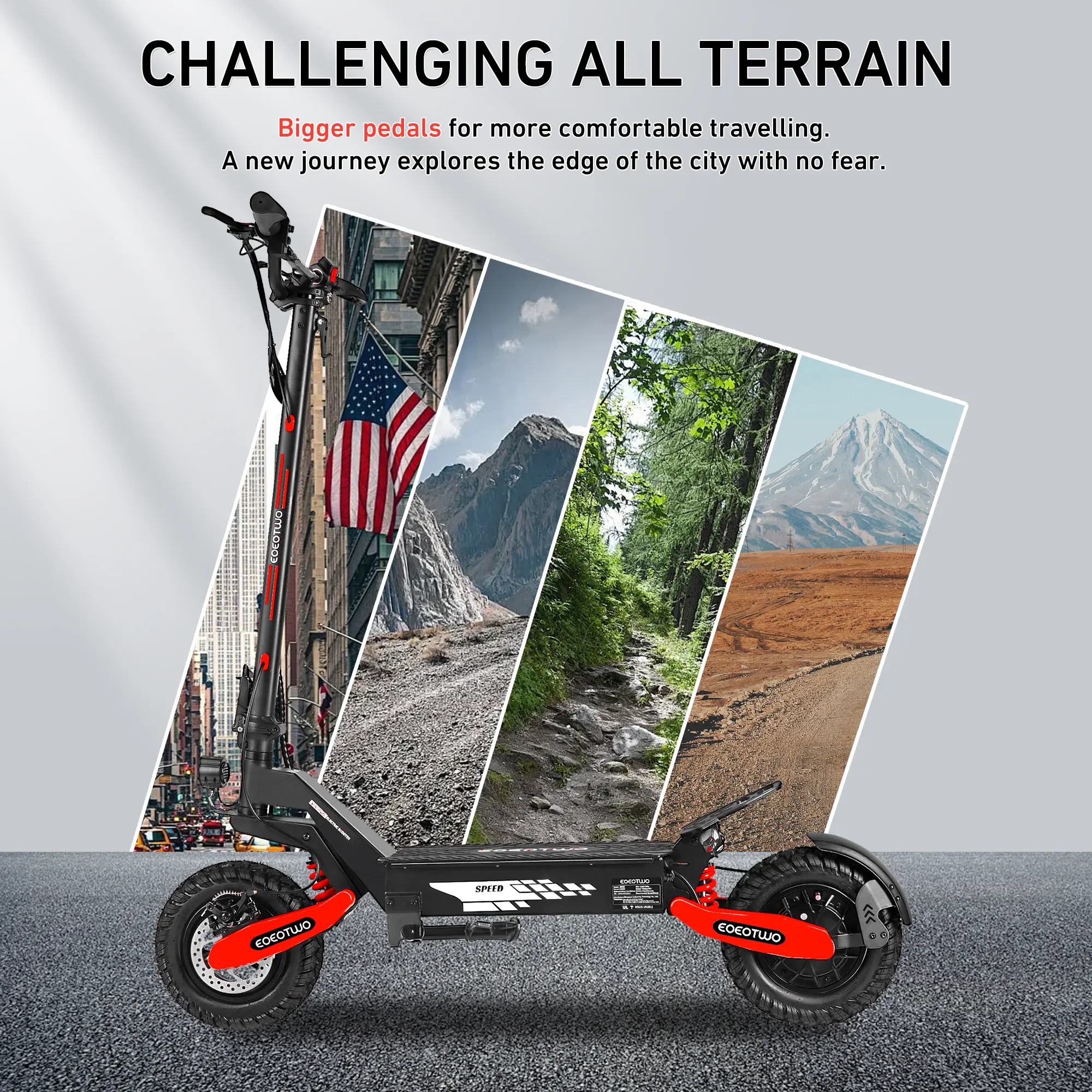 Patinete eléctrico EOEOTWO GT06 con motor de 1200 W y autonomía de 64 km.
