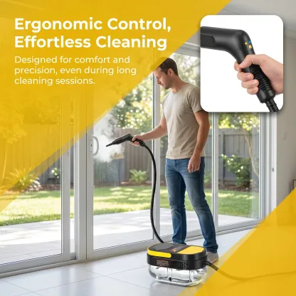 Limpiador a vapor multiusos con mango ajustable de 3 niveles, sistema de calentamiento rápido, depósito de agua grande de 1,7 litros, limpiador a vapor portátil con kit de accesorios de 15 piezas para suelos, azulejos, juntas, cocina, baño, interior del c