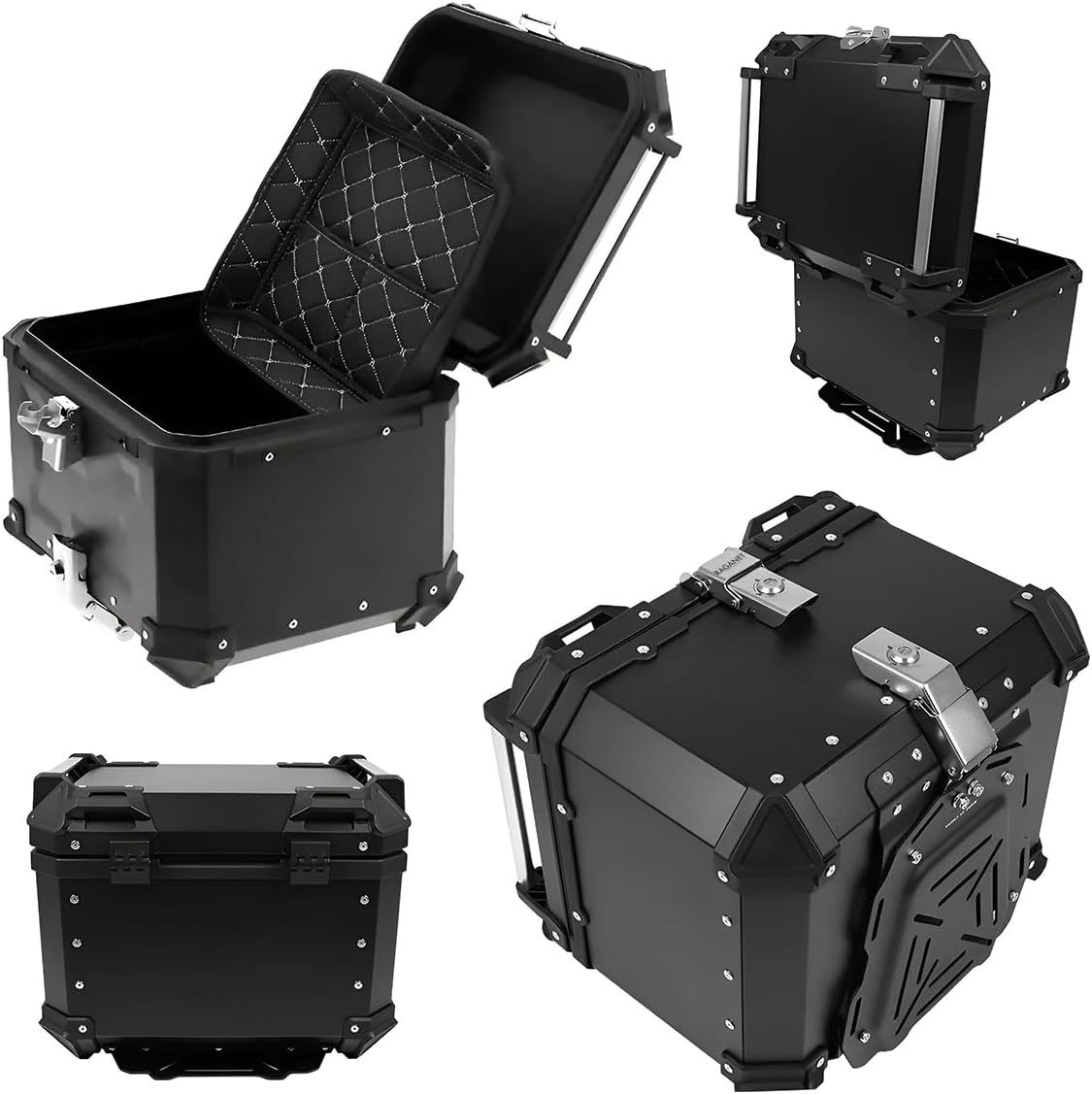 Raganet, Cajuela Profesional para Motocicletas, Maletero de Moto con Interior Forrado de Vinil, Cerradura de Doble Bloqueo, Esquinas Reforzadas, Medidas: 42cm X 34cm, Incluye Material de Montaje