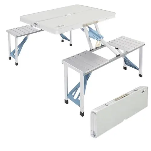 Juego de mesa plegable para campamento y picnic VINGLI de 4 pies con 4 asientos y orificio para sombrilla