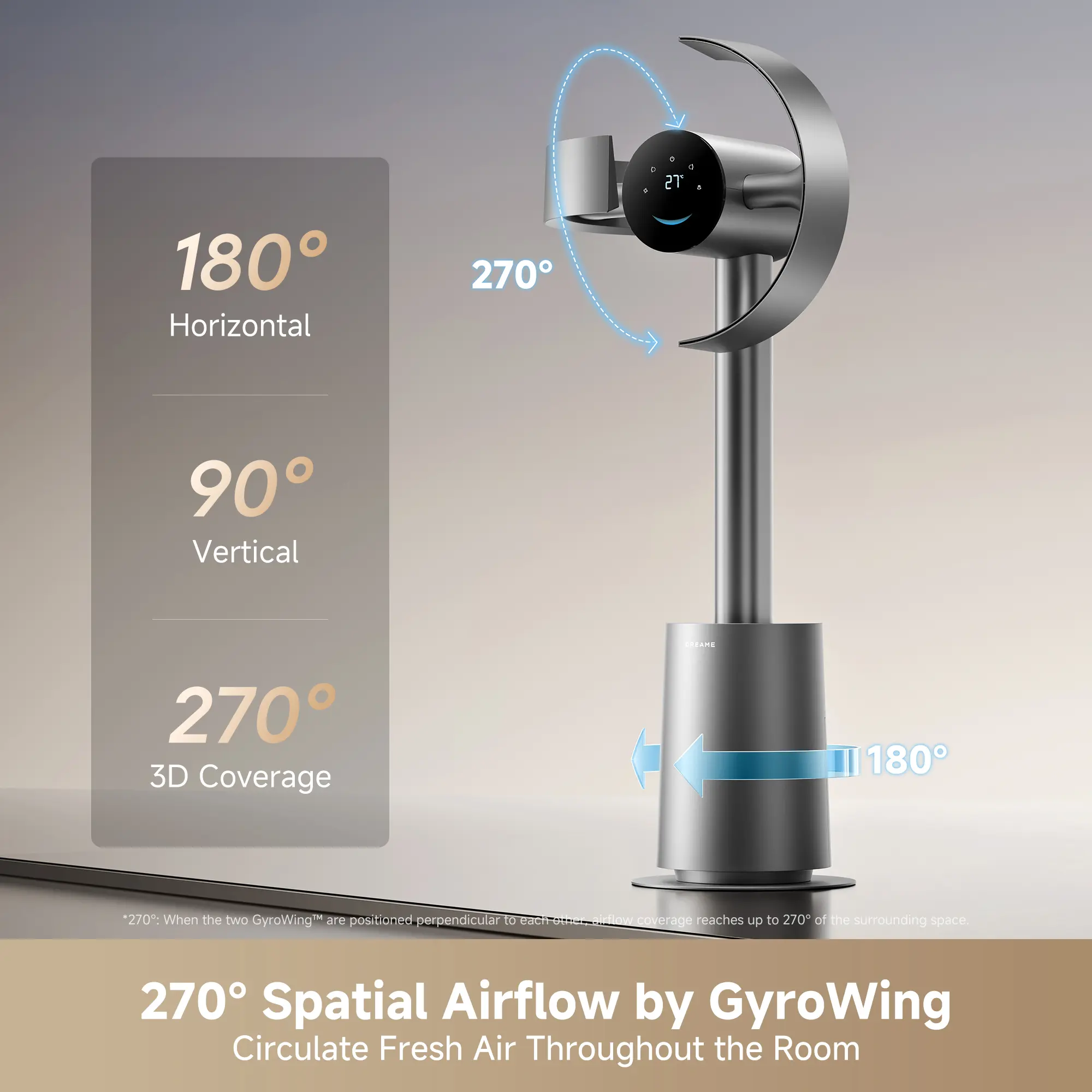 Ventilador de torre sin aspas DREAME MF10 para dormitorio, ventilador de pie inteligente con flujo de aire espacial de 270° para la circulación en toda la habitación, alta velocidad de 59ft/s, 10 velocidades y 3 modos, flujo de aire que se adapta a la tem