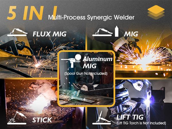 [fathersdaygift] TOOLIOM 200A Aluminum MIG Welder, 5-in-1 MIG/Flux MIG/Lift TIG/Stick/Spool Gun, 110/220V Dual Voltage Multifunctional Welding Machine