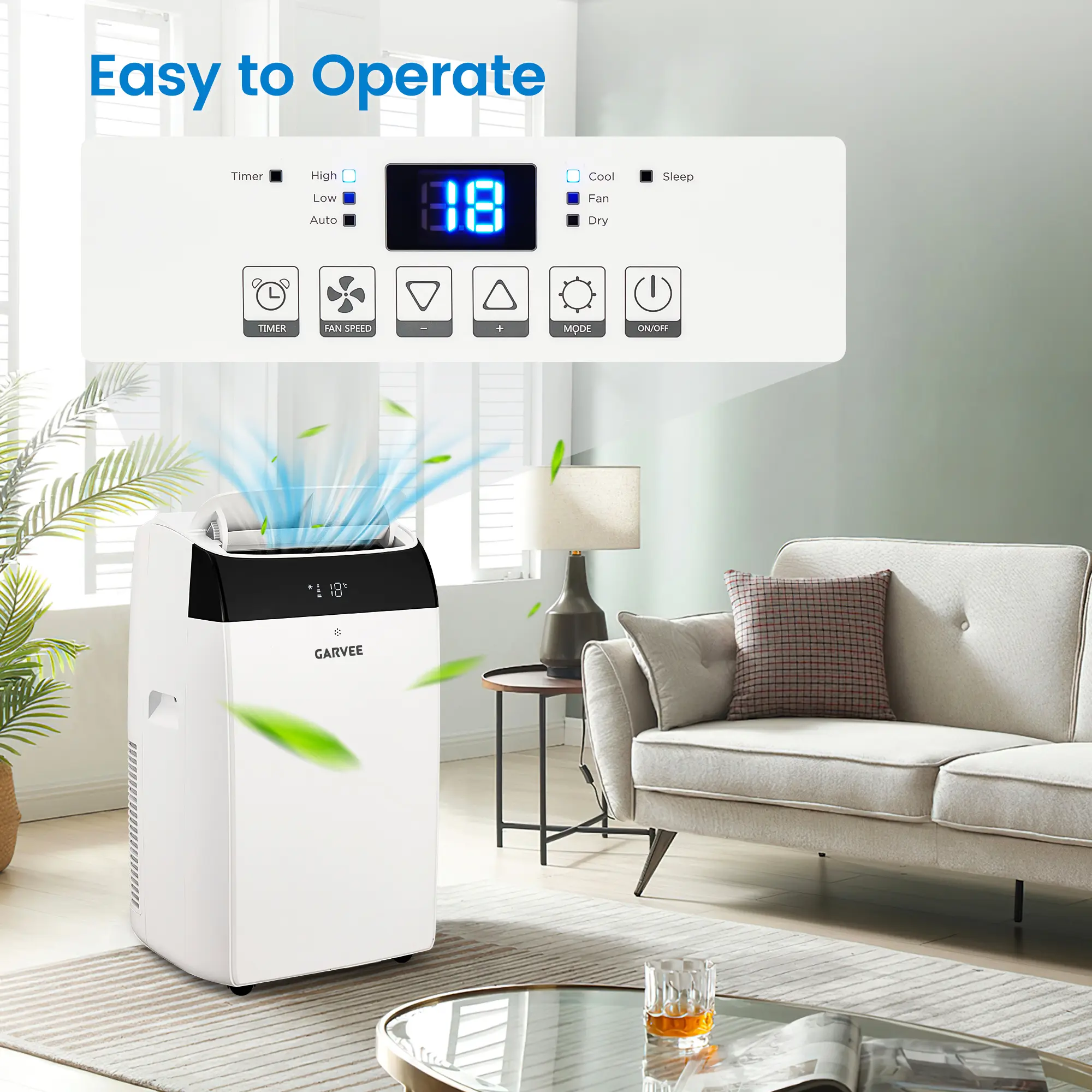 Aire acondicionado portátil Garvee 4 en 1 (refrigeración) de 14 000/10 000/8 000 BTU