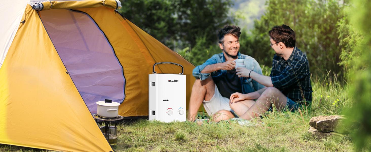 CAMPLUX Multifunction Compact Handheld Portable Tankless Water Heater - 1.32GPM On-Demand Hot Water, Low Pressure Start for Camping Shower, Outdoor RV Use CAMPLUX Multifunction Compact Handheld Portable Tankless Water Heater - 1.32GPM On-Demand Hot Water, Low Pressure Start for Camping Shower, Outdoor RV Use
