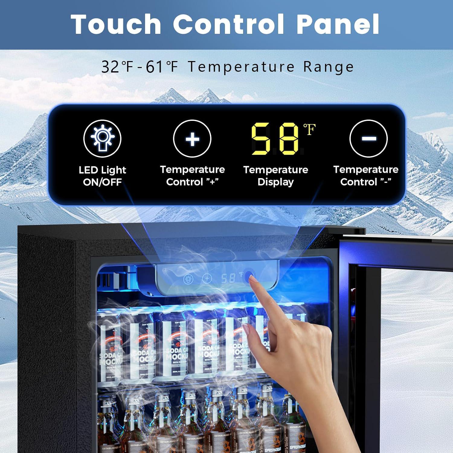 【Deals For You Days】COWSAR Beverage Refrigerator and Cooler, Mini Fridge 48-130 Can, Little Cooler with Digital Display 32~61℉, Small Refrigerator with 4 Shelves for Home Office, Bedroom, Garage, Game Room, 1.3-4.4 Cu.Ft