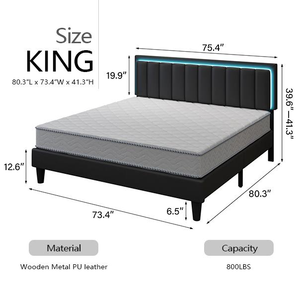 [SummerSale] HOMBCK Led Bed Frame, No Mattress, Soft Modern Bed Frame with Luxury Leather Headboard, APP Adiust the Light, No Box Spring Needed #home essentials#back to school Modern Bedroom Furniture Marshmallow Bed Frame
