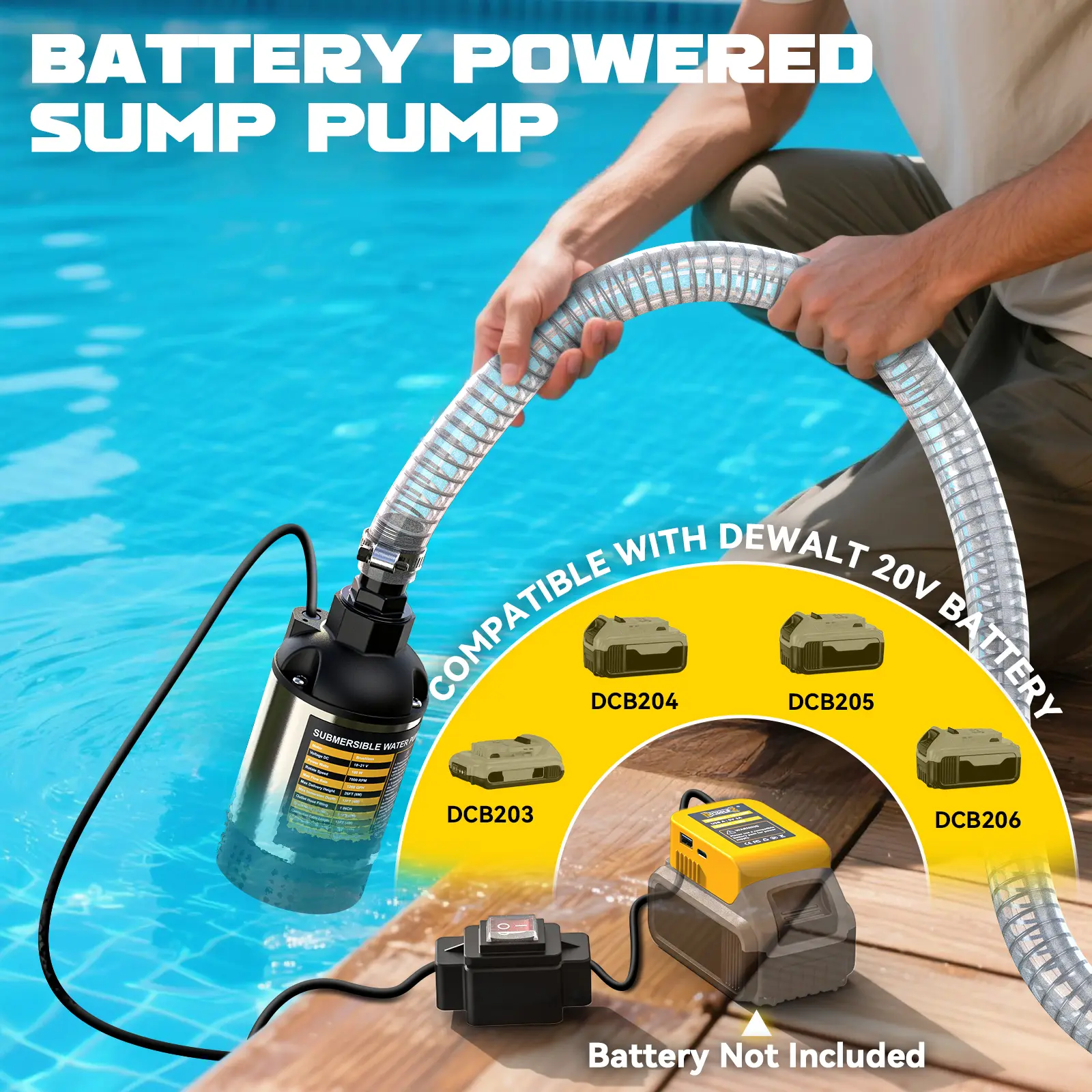 Bomba de agua sumergible inalámbrica para DeWalt 20V - 1268 GPH