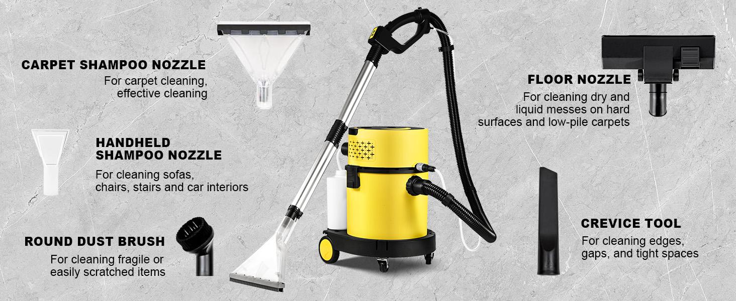 【FathersDayGift】PRETEC 6 Gallon Wet & Dry Vacuum Cleaner &ndash; 20 kPa Powerful Suction, 5-in-1 Multi-Purpose Cleaner with 15 ft Cord, Quiet 80 dB Operation &ndash; Ideal for Dog Hair, Garage, Home & Car
