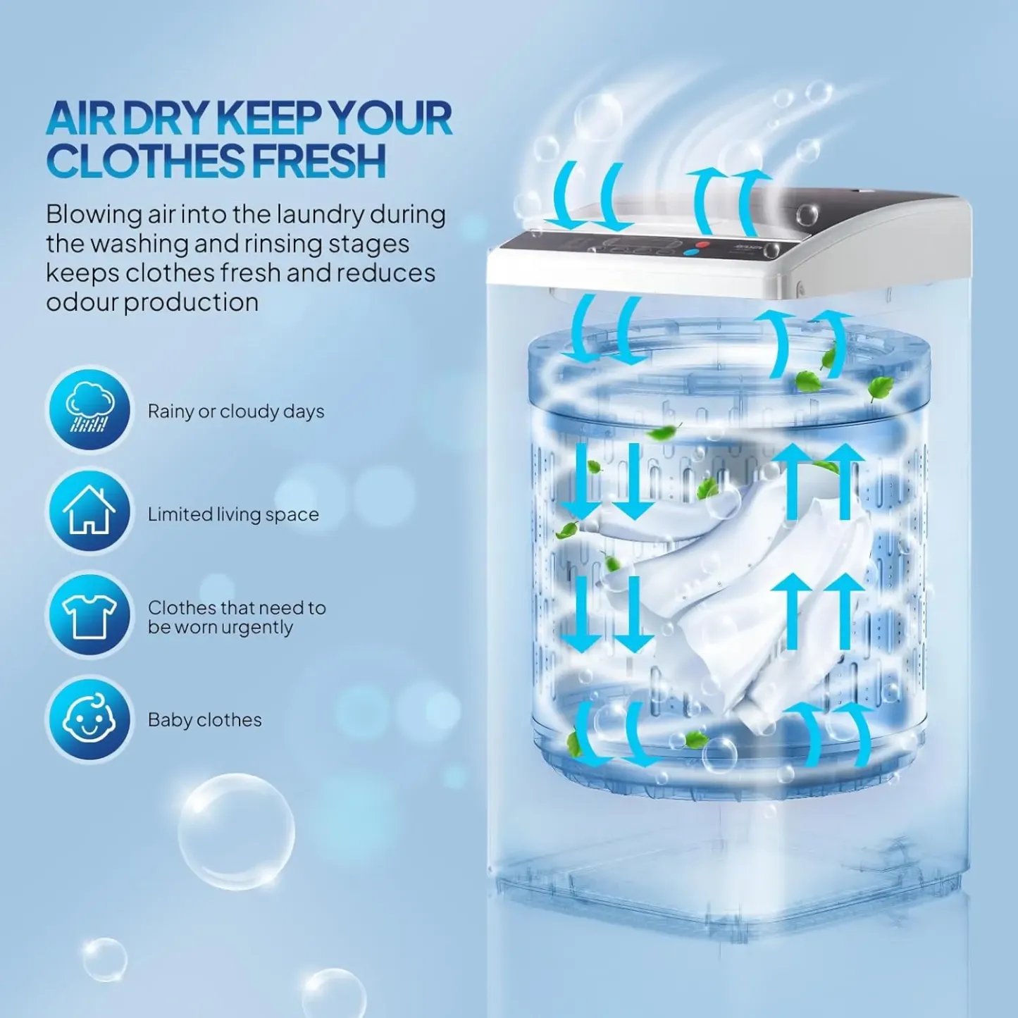 Lavadora portátil de 17,8/25 libras, lavadora eléctrica totalmente automática con tambor de acero inoxidable, lavadora compacta de 110 V, lavadora y secadora combinadas con bomba de drenaje.