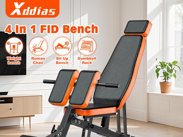Bearbro Multi-Functional FID Weight Bench for Full All-in-One Body Workout &ndash; Hyper Back Extension, Roman Chair, Adjustable Ab Sit up Bench, Incline Decline Bench, Flat Bench,Support up to 1000lbs，Suitable for home workouts，outdoorfun