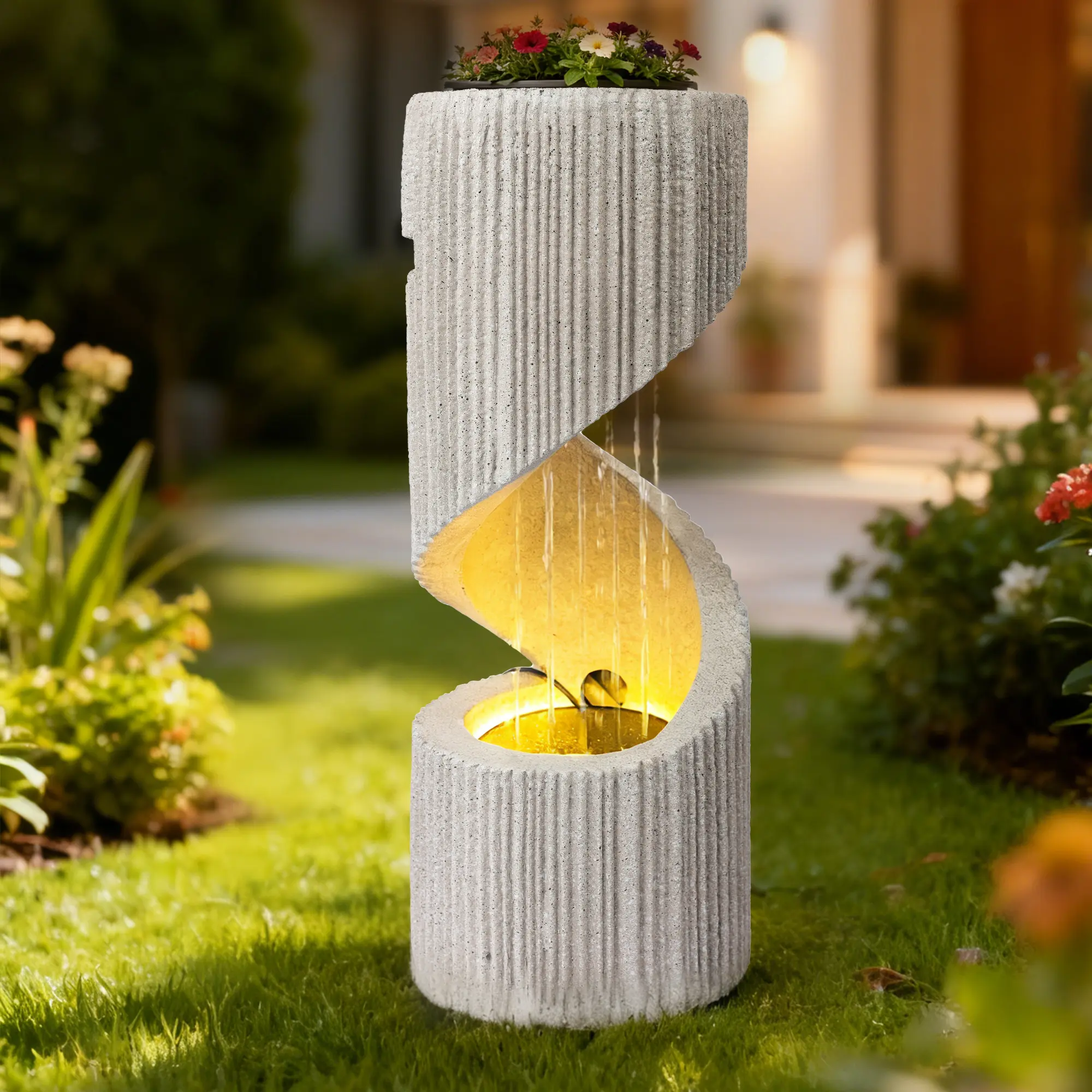 Fuente de agua moderna en espiral SOLVYA con LED para decoración de jardín
