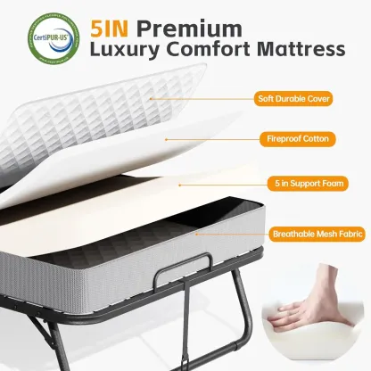 Cama plegable INTERGREAT con colchón, cama con ruedas
