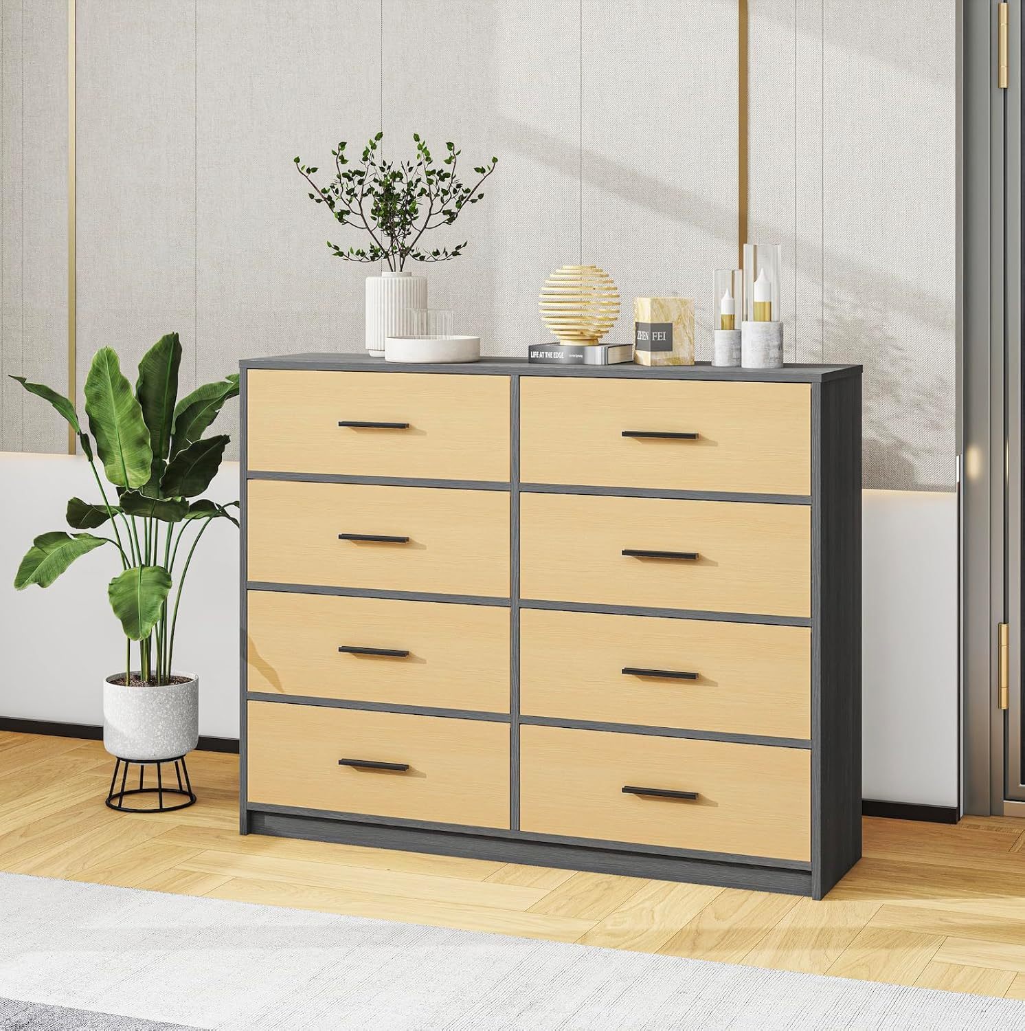 MU:4LIFE Cómoda Elegancia De 6 Cajones, Almacenamiento para Hogar Y Oficina, Organizador Cajonera De Estructura Madera y Cajones De Tela No Tejida y Cubiertas De MDF (Negro y Madera, 6 Cajones)